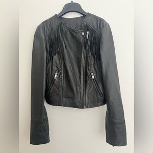 Banana Republic Black Leather Moto Fringe Jacket